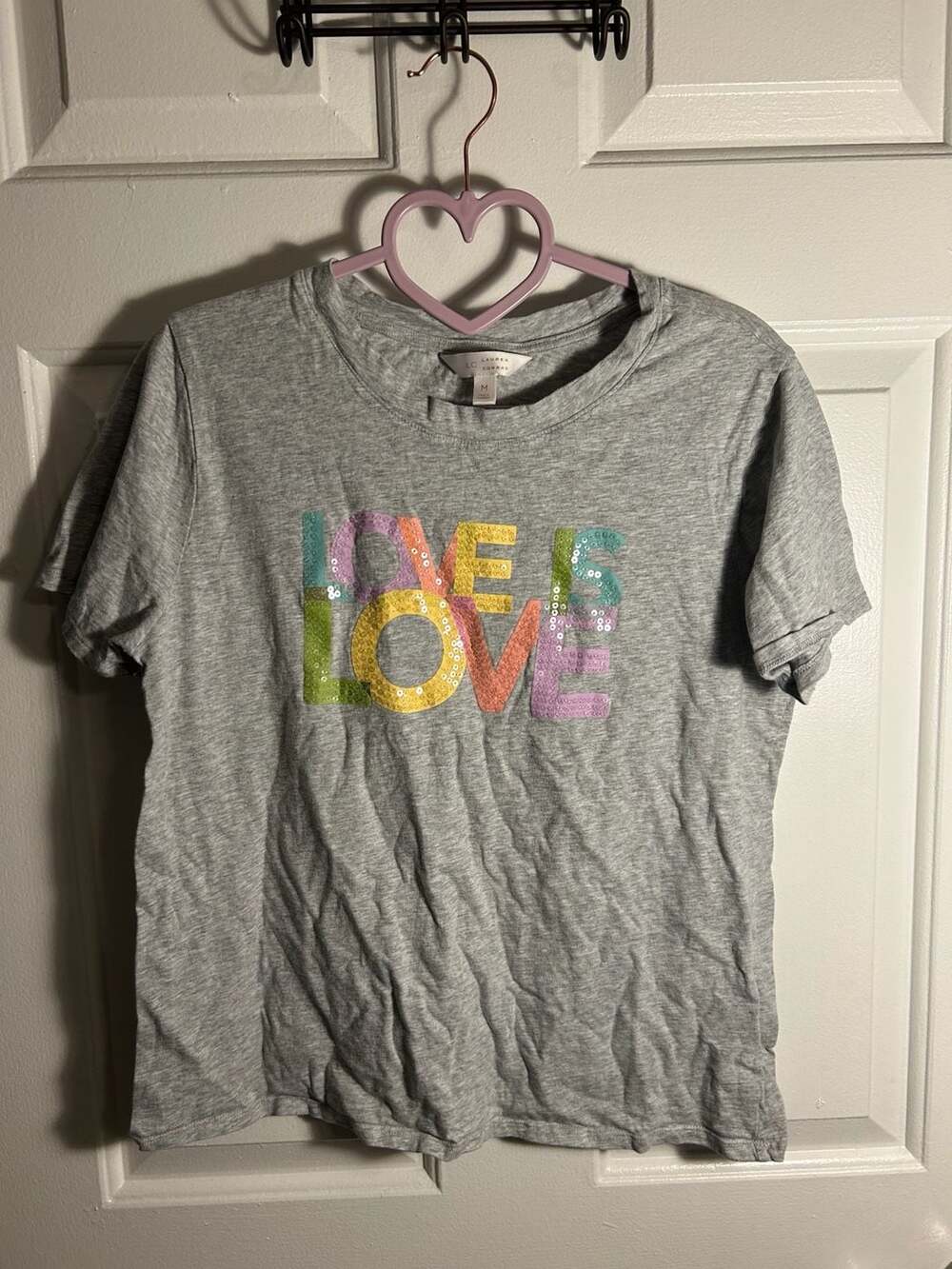 LC Lauren Conrad Gray 'Love Is Love' Sequin Graphic T-Shirt
